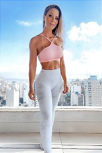 Conjunto Light Dreams Seamless Gringa Mood (Sem Costura) Zero Transparência Alta Compressão Modelador c/ Legging Estampa Tie Dye Gelo e branco c/ Rosa Bebê