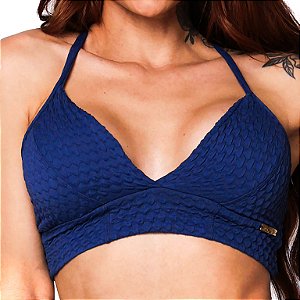 Top T Bobble Jacquard Texturizado Azul Marinho c/ Amarelo Neon