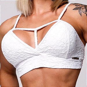 Top Y em Jacquard Texturizado Perlê Branco Zero Transparência Empina BumBum