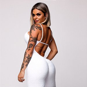 Macacão Y Texturizado Perlê Branco Zero Transparência com Empina Bumbum