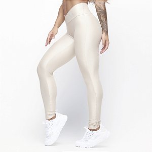 Legging V Alta Compressão Cirrê Texturizada Pérola Acetinado Golden Tiger