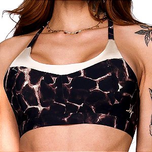 Top Los Anges Zero Transparência Estampa Cracker Dark Gold