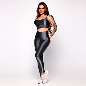 Conjunto Vogue Legging Just Cirrê Texturizado Lurex Grafite