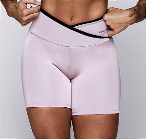 Shorts V Sense Blackout Alta Compressão Zero Transparência Glossy Rosê Acetinado c/ Detalhes pretos