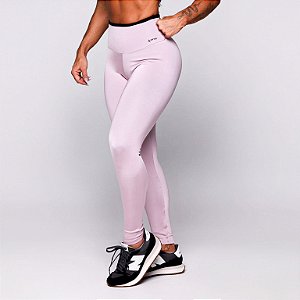 Legging Heart Basica Blackout Alta Compressão Zero Transparência Glossy Rosê Acetinado c/ Detalhes pretos