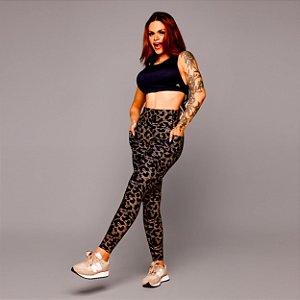 Conjunto Zurique Versalhes Suplex Light Preto com Estampa Onça Panthera