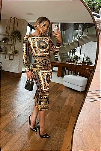 Vestido Medusa 2 em 1 Midi longo Estampa Grécia