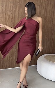 Vestido Vênus Vermelho Rubi acetinado leve brilho