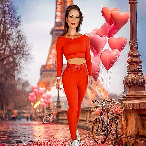 Conjunto Ula FruFru c/ Bolsinho Zero Transparência Vermelho Scarlet