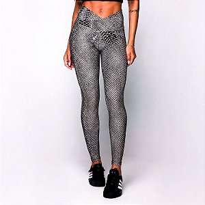 Legging V Sense Poliamida Premium Suplex Light Zero Transparência Preto com Estampa Cobra Cinza