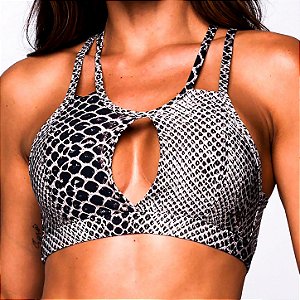 Top Florença Poliamida Premium Suplex Light Zero Transparência Estampa Cobra Cinza