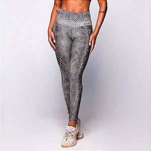 Legging Emotion Poliamida Premium Suplex Light Zero Transparência Preto com Estampa Cobra Cinza