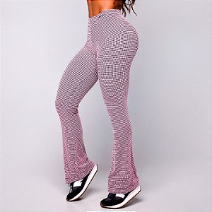 Calça Legging Bailarina Flare Poliamida Premium Alta Gramatura Texturizado Blackout Zero Transparência Estampa Tweed Chanel Inspired Rosa