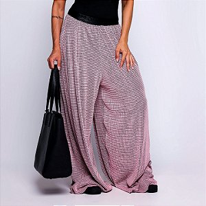 Calça Pantalona Elastico Poliamida Premium Alta Gramatura Texturizado Blackout Zero Transparência Estampa Tweed Chanel Inspired Rosa
