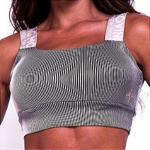 Top Faixa Fixa Elasticos Zero Transparência Jacquard Texturizado Canelado Estampa Retrô Fit Cyber Lines