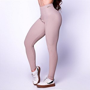 Legging Pulse Basica Blackout Zero Transparência Canelado 3D Bege Areia