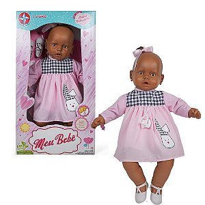 Boneca Grande Meu Bebe Infantil Negra C Acessórios Estrela