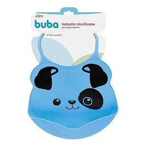 Babador de silicone com pega migalhas Cachorro Azul Buba