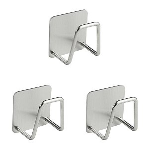 Kit 3 Ganchos Adesivo Inox Suporte Esponja Acessórios CH115