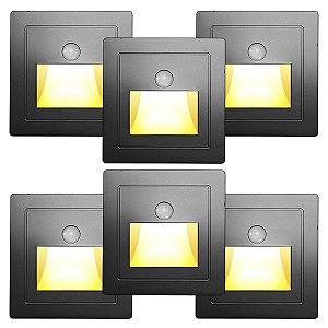Kit 6 Luminária de Embutir Led Balizador Sensor de Movimento Corredor Escada LED