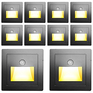 Kit 10 Balizador Arandela Luminária de Embutir Sensor Presença Corredor Escada LED Luxo