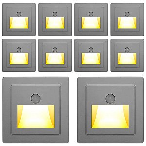 Kit 10 Balizador Arandela de Embutir Com Sensor de Movimento Corredor Escada Banheiro Cozinha Quarto Varanda Garagem LED Luxo