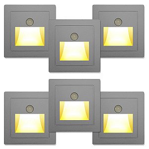 Kit 06 Luminárias Arandelas de Embutir Balizador Com Sensor de Movimento Corredor Escada LED Luxo