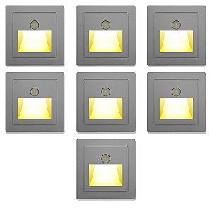 Kit 07 Arandelas Balizador Luminária de Embutir Com Sensor de Movimento Corredor Escada LED Luxo