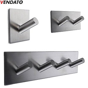 Gancho Cabide Inox Adesivo Multiúso Porta Utensílios Cozinha Banheiro Quarto Escritório Loja - CH52, CH97, CH100