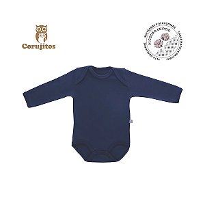 Body Manga Longa Azul Marinho Tamanho RN - 100% Algodão Egípcio - Corujitos