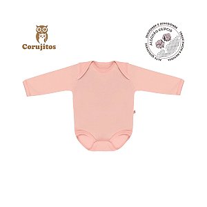 Body Manga Longa Rosa Cha Tamanho RN - 100% Algodão Egípcio - Corujitos