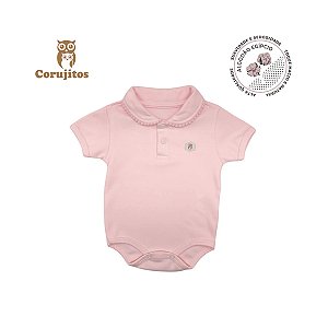 Body Social Gola Grelot e Manga Curta Rosa Claro Tamanho P - 100% Algodão Egípcio - Corujitos