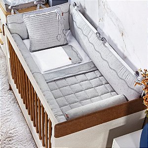 Kit Berço Linho Cinza Com 9 Peças - Batistela