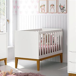 Berço Classic 2 em 1 Branco Fosco com Pés Classic em Madeira - Reller
