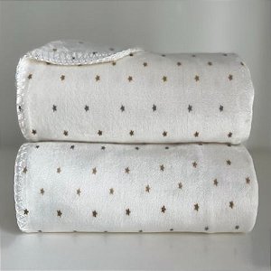 Manta Velvet Star Branca Com Dourado - Laço Bebê