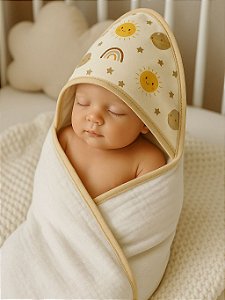 Toalha Fralda com Capuz Estampado - M&Baby | 100% Algodão | 85x85cm