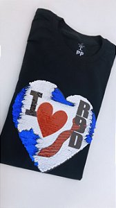 T-Shirt I Love RBD - Paetê azul coração