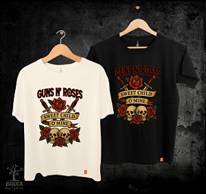 Camiseta Guns n' Roses - Sweet faixa e espadas (Manga com ou sem paetê)