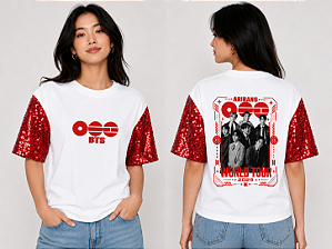 Camiseta BTS Arirang foto frente e costas (Manga com /sem paetê)