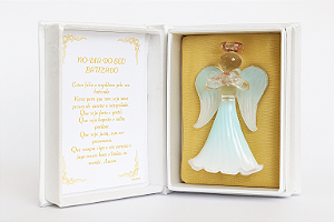 Anjinho Cristal Azul Batismo 13cm
