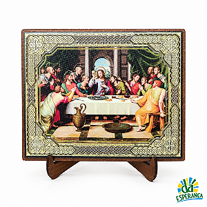 Quadro De Mesa Com Adesivo Metalizado Santa Ceia