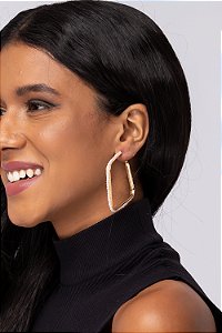 Brinco Argola Quadrada com Pérolas Sintéticas