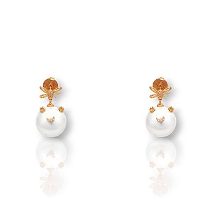 Brinco Semijoia Pingente Nó Borboleta - Elegância com Pérola e Cristais Sintéticos