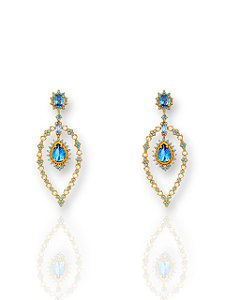 Brinco Semijoia Folheado a Ouro Gota d'Água com Zircônias Azul Claro