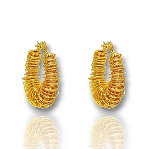 Brinco Argola Dourada Espiral Luxo Folheado a Ouro