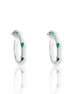 Brinco Argola com Pedras Gota – Folheado a Ródio