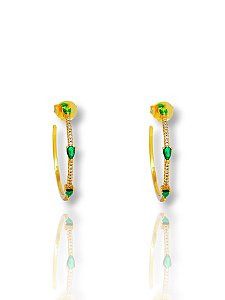 Brinco Argola com Pedras Gota – Folheado a Ouro