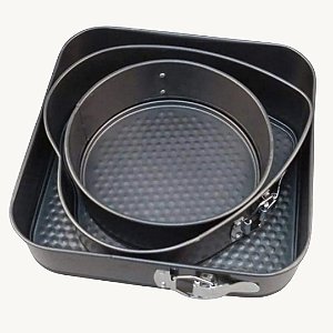 Kit com 3 Formas de Alumínio Teflon Fundo Removível - HM9060