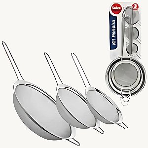 Peneiras Aço Inox 7,8,10cm 3 Peças - D0258 / UCO518
