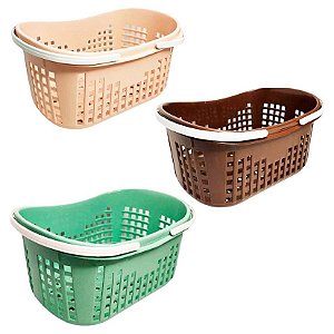 Cesta Plástica Organizadora com Alça Multiuso Diversas Cores